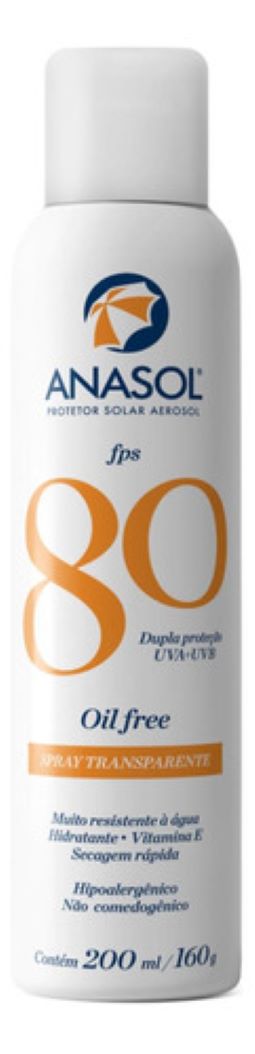 Anasol Protetor Solar Aerosol FPS 80 Transparente 200ml - Oil Free e Alta Proteção