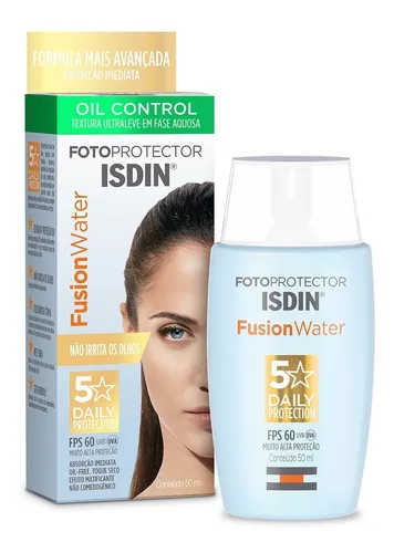 ISDIN Fusion Water 5 Stars FPS 60 – Protetor Solar Facial Sem Cor 50ml, Textura Ultraleve e Uso Diário