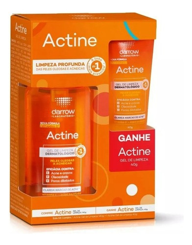 Kit Actine Gel de Limpeza Facial Darrow 140g + 40g – Controle de Oleosidade e Acne