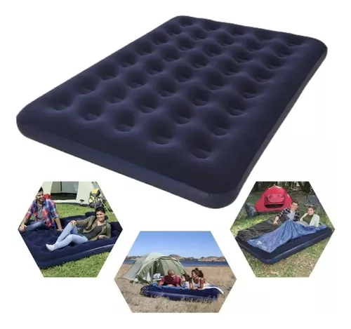 Colchão Inflável Casal Belfix 191x137x22cm Azul Marinho – Suporta 300kg, com Revestimento Aveludado