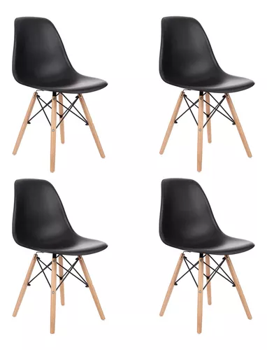 Kit 4 Cadeiras Charles Eames Eiffel Preta com Pés de Madeira – Design Ergonômico, Estilo Moderno Garden Life