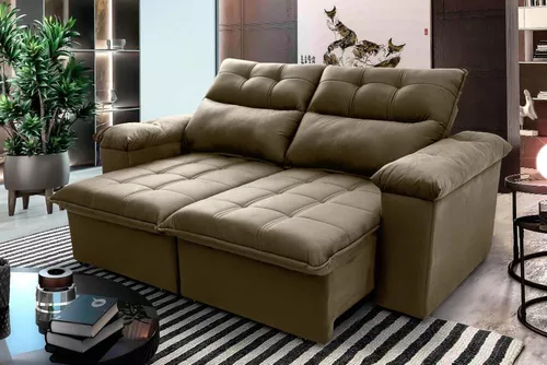 Sofá Verona Retrátil e Reclinável 1,80m Velut Bege com Molas