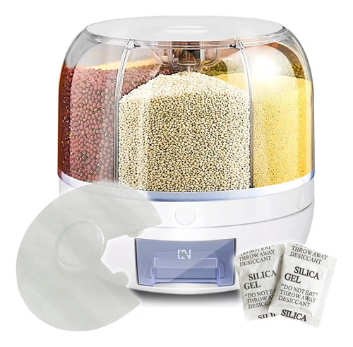 Dispenser de Alimentos Giratório 360° Inspire Casa com 6 Divisórias – 6kg, Branco, com Copo Medidor