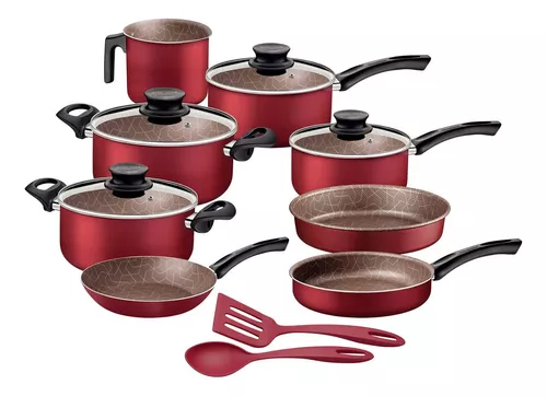 Jogo de Panelas Tramontina Paris 10 Peças Antiaderente Vermelho com Tampas de Vidro – Modelo 20297761/25199711