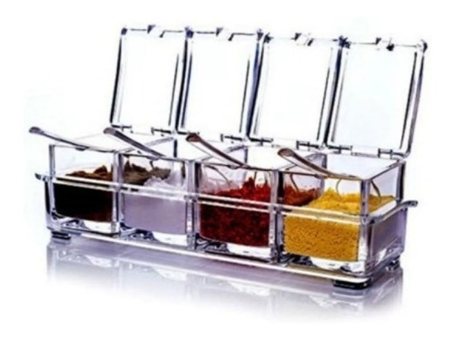Porta Temperos de Acrílico Yepp 4 Potes com Colheres – 220ml Cada, Design Compacto e Transparente