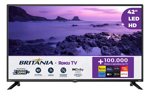 Smart TV Britânia 42” BTV42G6FR2CP Roku TV Full HD com Dolby Audio e 3 HDMI