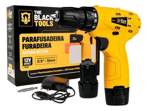 Parafusadeira/Furadeira The Black Tools TB12A 12V – Mandril 3/8″ (10 mm), 1,3 Ah, 0‑350 RPM, Reversível, LED – Bateria e Carregador