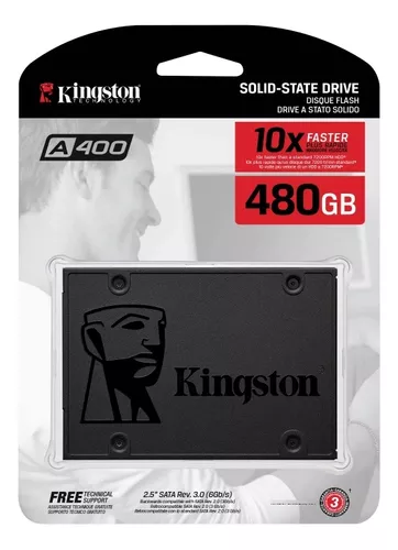 SSD Kingston A400 480GB SATA III 3D NAND com até 500MB/s Leitura – A400-480GB