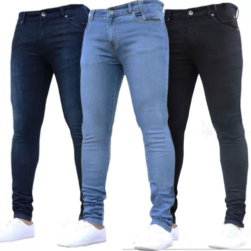 Kit com 3 Calças Jeans Masculinas Slim Fit com Lycra Elastano – Cores Variadas e Conforto Diário