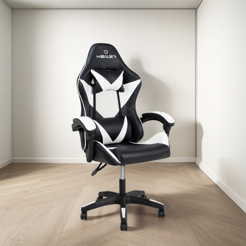 Cadeira Gamer Healer Lancer Reclinável Giratória – Preto e Branco, Altura Ajustável, Apoio Lombar e Encosto até 145